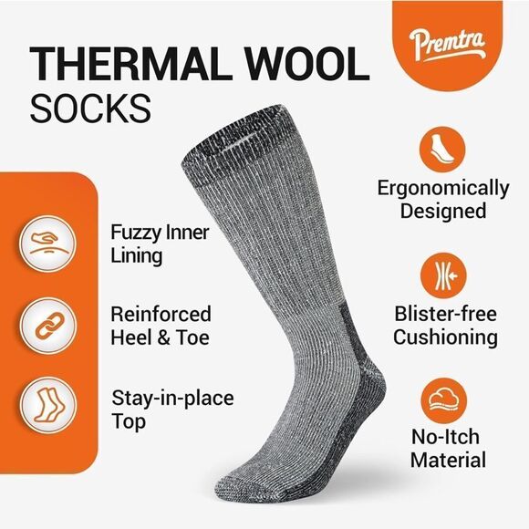 Premium Merino Wool Socks For Men & Women 3 Pair Gray Size Medium/Large - Picture 2 of 7